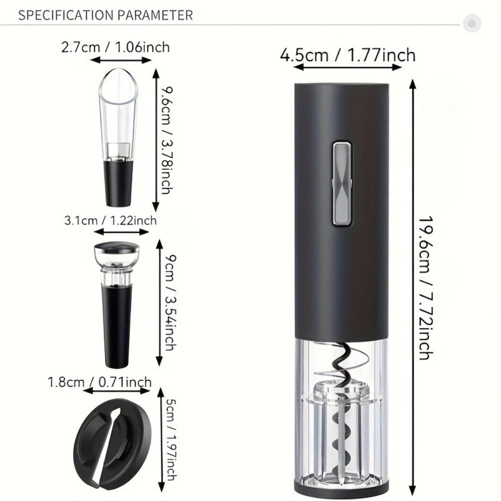 Electric Wine Opener Set 4-in-1 Rechargeable - USB-C Corkscrew with Blue LED, Vacuum Stopper