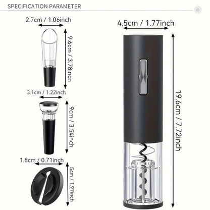 Electric Wine Opener Set 4-in-1 Rechargeable - USB-C Corkscrew with Blue LED, Vacuum Stopper
