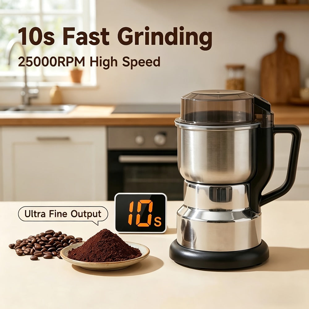 Electric Coffee Grinder 300W 25000RPM, 8-Blade Stainless Steel Spice & Grain Mill for Coffee Beans