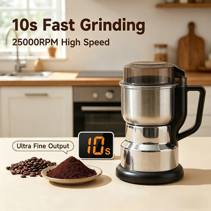 Electric Coffee Grinder 300W 25000RPM, 8-Blade Stainless Steel Spice & Grain Mill for Coffee Beans