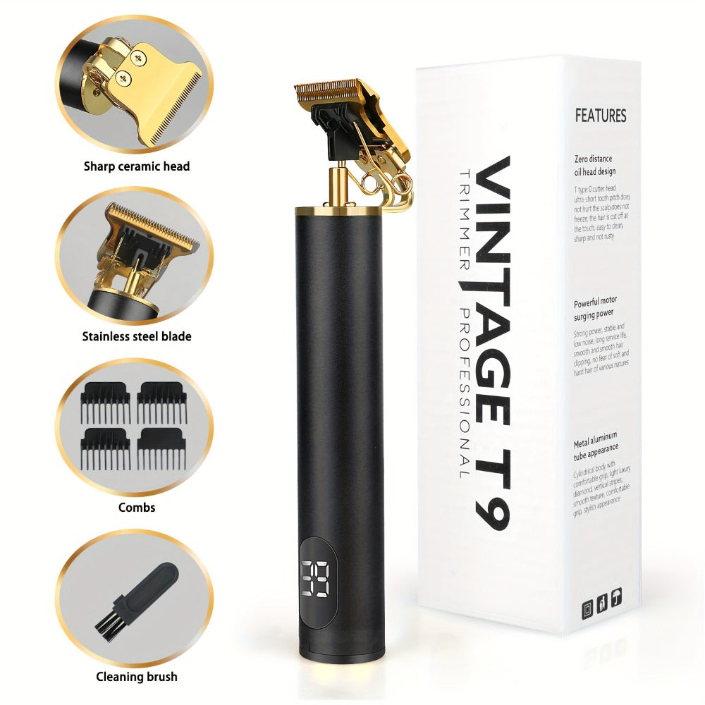 T-Blade Trimmer for Men Cordless Rechargeable – Nano Titanium Alloy Blades LED Display 4 Guide Combs 1.5-4mm