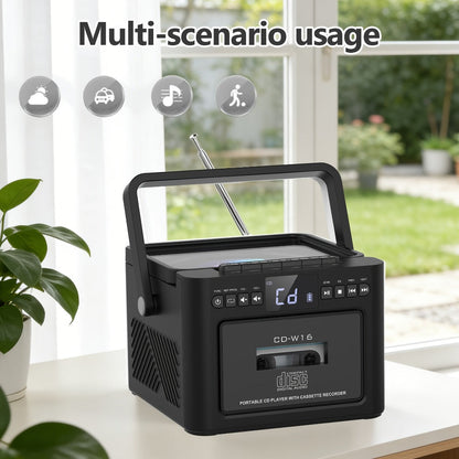 Portable Boombox CD Player with Cassette Tape, FM Radio & MP3 Player, HiFi Stereo Speaker System