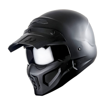 Motorcycle Helmet Convertible Full/Open-Face Shell with Detachable Mask, Smoked Shield, S-XL Sizes and Multiple Styles
