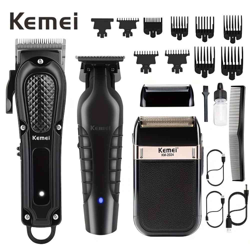 Kemei Hair Clipper & Beard Trimmer Set for Men – Professional Grooming Kit with Reciprocating Shaver, USB Rechargeable, Home & Salon Use