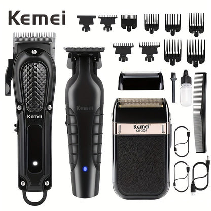 Kemei Hair Clipper & Beard Trimmer Set for Men – Professional Grooming Kit with Reciprocating Shaver, USB Rechargeable, Home & Salon Use