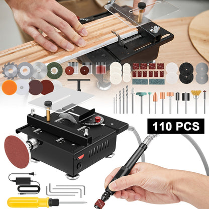 Mini Table Saw Multifunctional Desktop Cutting Machine, 100W Motor, 7-Speed Adjustable, 0-90° Angle Cut