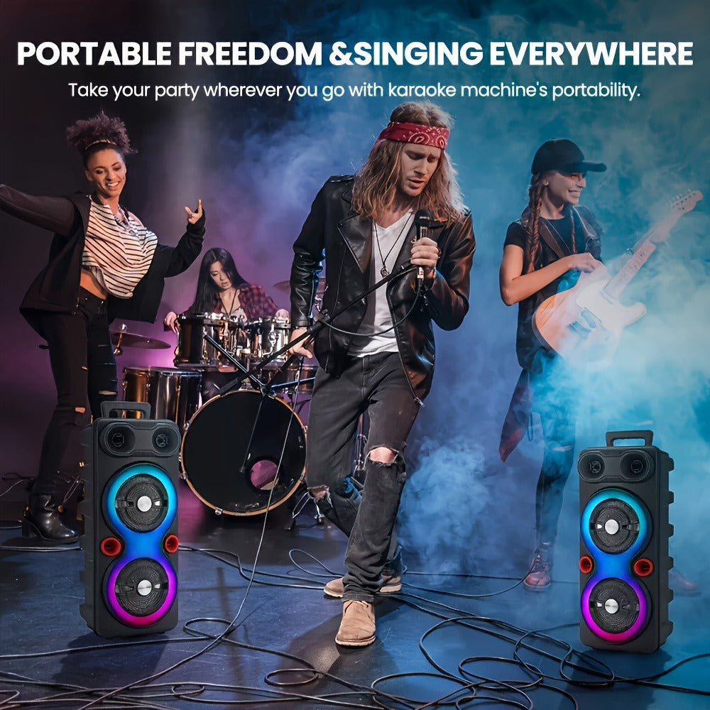 Dual 8.5" Subwoofer Party Speaker 6000W with RGB Lights | Portable Wireless Bluetooth 5.0, TWS Stereo Pairing, FM Radio, Built-in Mic
