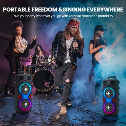 Dual 8.5" Subwoofer Party Speaker 6000W with RGB Lights | Portable Wireless Bluetooth 5.0, TWS Stereo Pairing, FM Radio, Built-in Mic