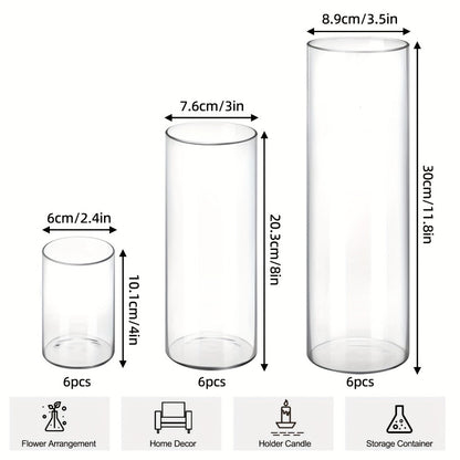 Glass Cylinder Vases 24 Pack Clear 4 8 12 Inch Tall Bulk Set for Wedding Centerpieces for Entryways, Bedrooms and Living Spaces
