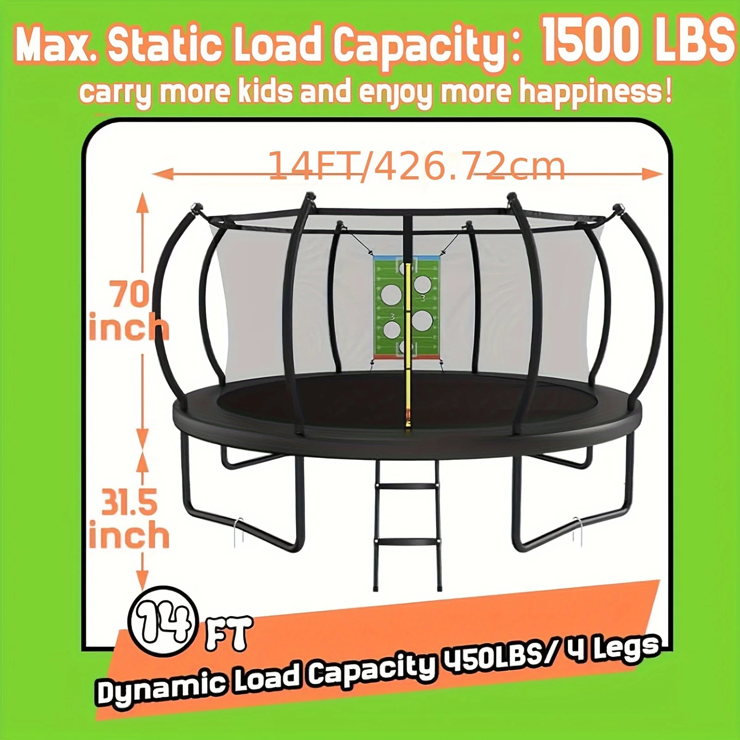 Outdoor Trampoline with Safety Enclosure Net Football Toss Game 8 10 12 14FT Round Backyard Trampoline for Kids Adults Indoor Outdoor Party