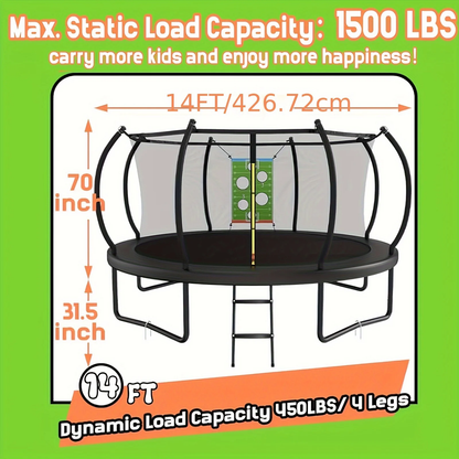 Outdoor Trampoline with Safety Enclosure Net Football Toss Game 8 10 12 14FT Round Backyard Trampoline for Kids Adults Indoor Outdoor Party