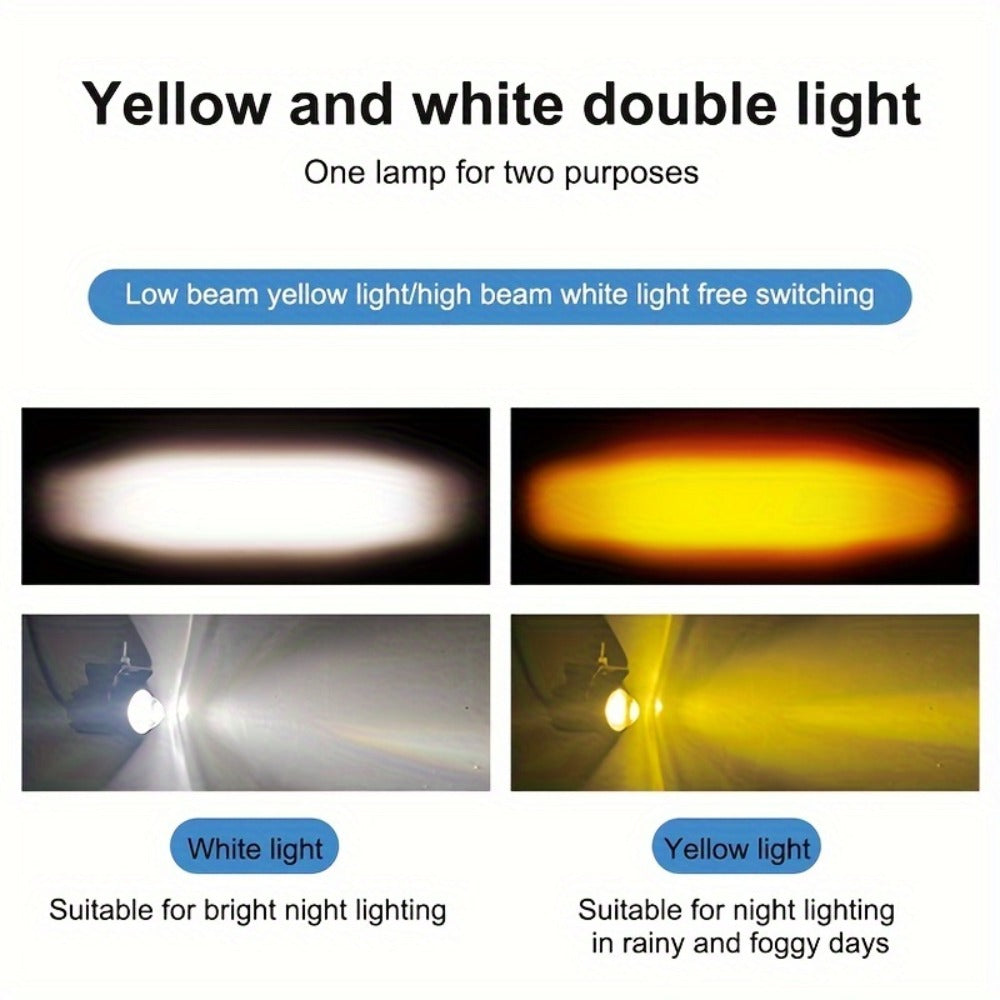 Dual-Color LED Vehicle Work Light Set, Two-Piece 8–80 V Pair with 6000 K White and 3000 K Yellow Output