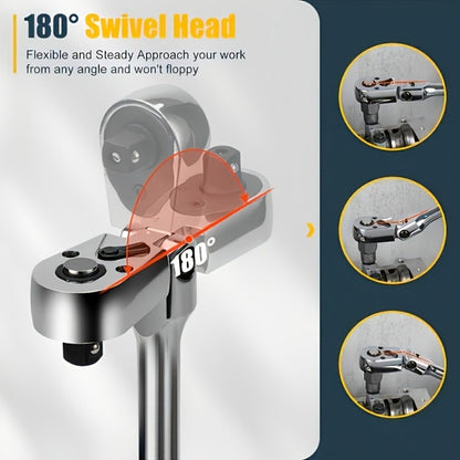 Three- or Six-Piece Flex-Head Ratchet Handle Set with 1/4, 3/8 and 1/2-Inch Drives and Extensions