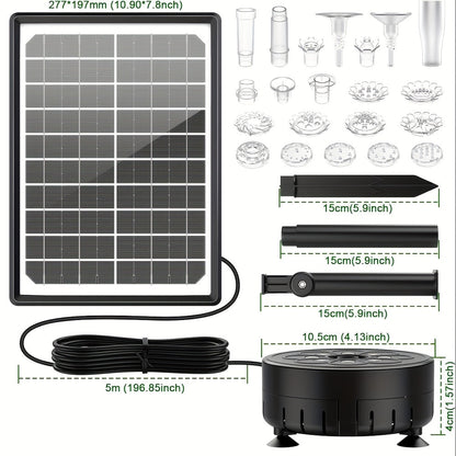 LED Solar Fountain Pump with 10W Separate-Panel and Round Disc Options, Eight Lights and Spray Fittings