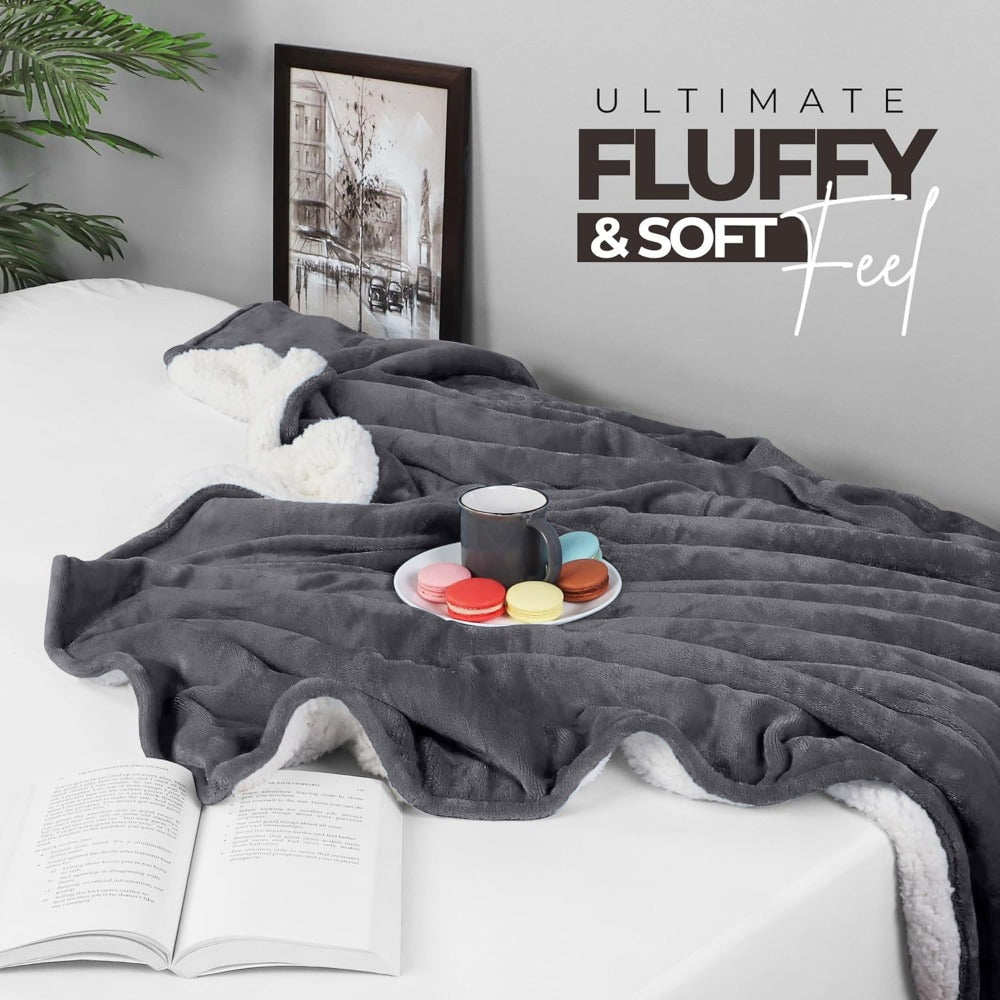 480GSM Sherpa Fleece Blanket, Double-Sided Heavy Throw for Couch, Bed & Travel, Reversible All Season