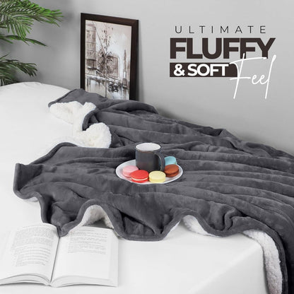 480GSM Sherpa Fleece Blanket, Double-Sided Heavy Throw for Couch, Bed & Travel, Reversible All Season
