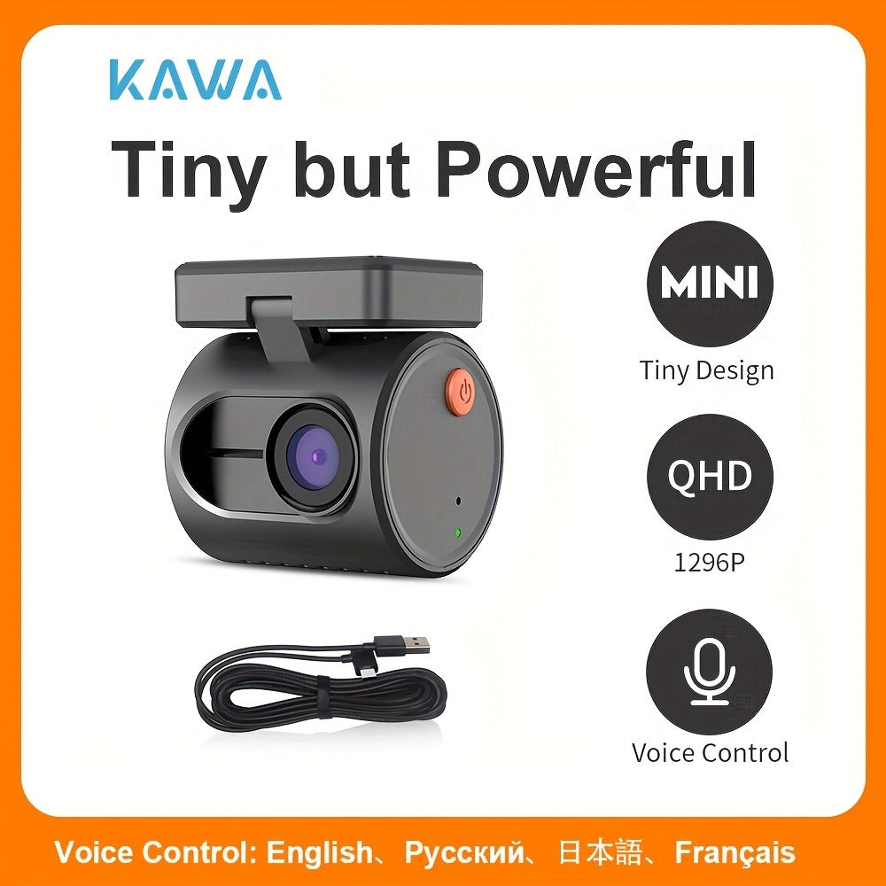 KAWA Mini 3 2K Dash Cam – 1296P QHD WiFi APP & Voice Control, Super Capacitor, Color Night Vision, WDR, Loop Recording, 24H Parking Monitor