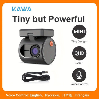 KAWA Mini 3 2K Dash Cam – 1296P QHD WiFi APP & Voice Control, Super Capacitor, Color Night Vision, WDR, Loop Recording, 24H Parking Monitor