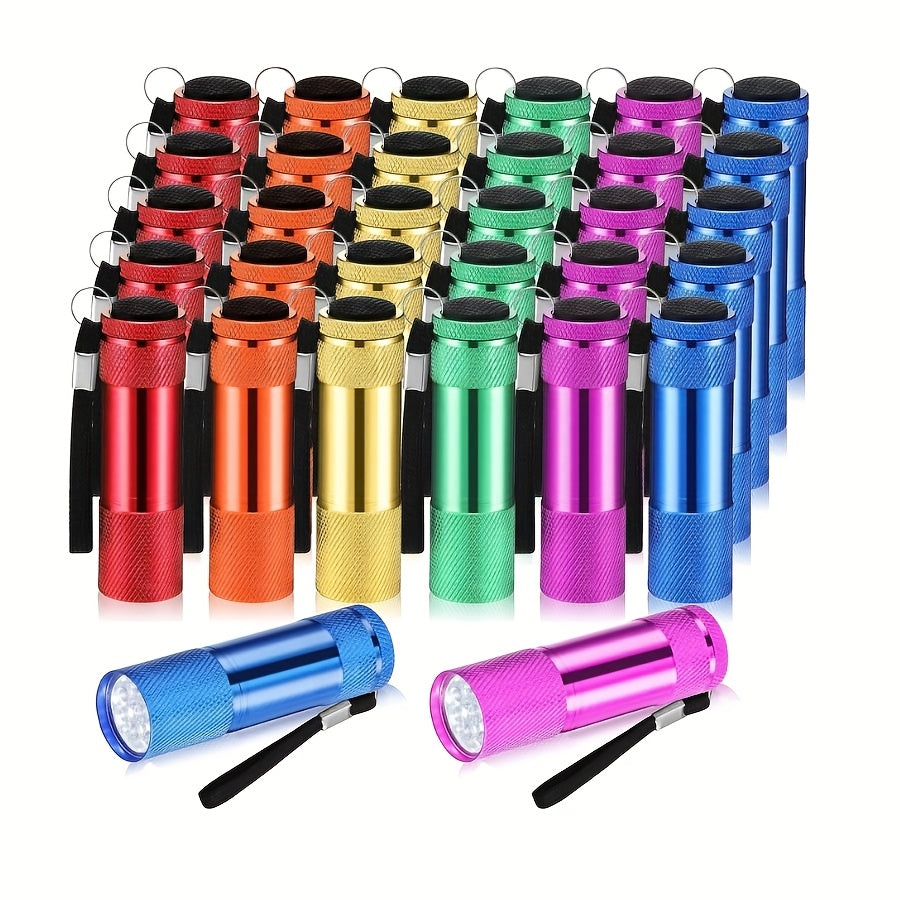 Flashlight 32-Piece Mini LED Bulk Set with Aluminum Bodies, Lanyards and Eight Color Assortments