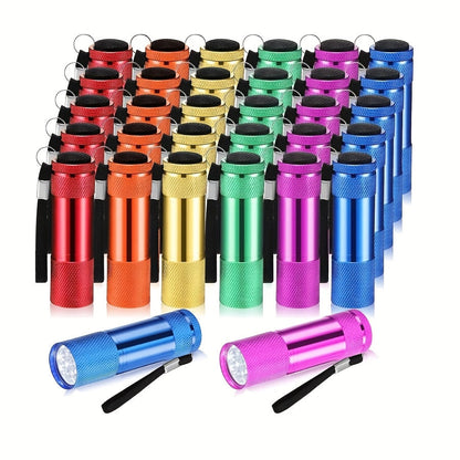 Flashlight 32-Piece Mini LED Bulk Set with Aluminum Bodies, Lanyards and Eight Color Assortments