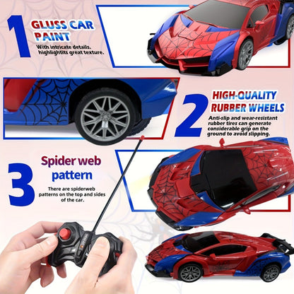 Spider Robot RC Car for Kids 1:18 with LED Lights, One-Button Transform Police Car Stunt Toy