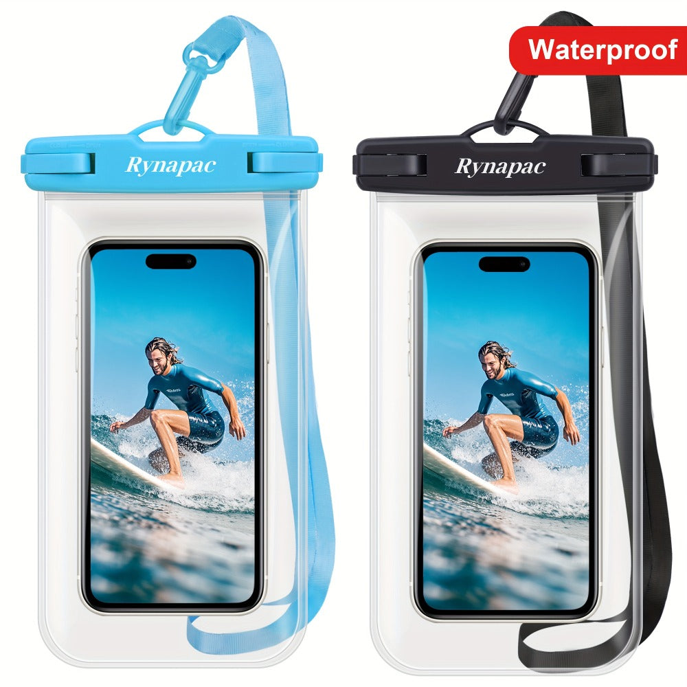 Glossy Phone Pouch 2 Pack for iPhone 16 15 14 Pro Max Samsung S24 S23, Swim Beach Boating Underwater Dry Case Bag with Secure Seal