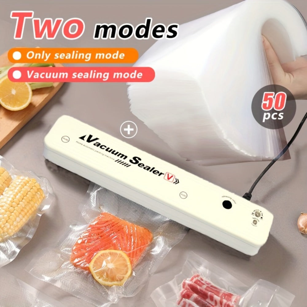 Vacuum Sealer Machine with 50 Vacuum Storage Bags – 2-in-1 Vacuum & Heat Sealing, One-Button Operation, Food Preservation Sealer