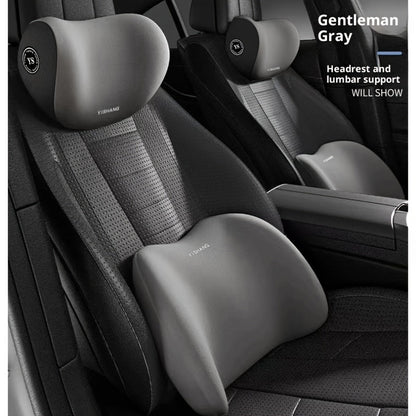 Car Headrest and Lumbar Cushion Set with Sponge Fill, Attachment Straps and Six Color Options for One Seat