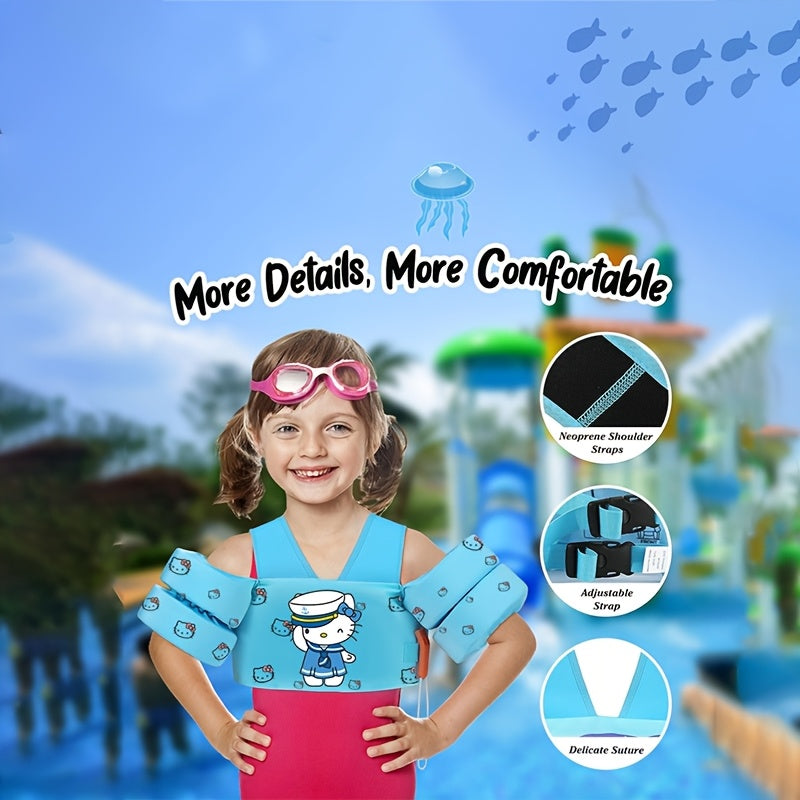 Toddler Swim Vest for Kids Ages 1-9 – Cute Blue Cartoon Cat Pattern, Lightweight Floating Jacket Adjustable Straps for Boys Girls 20-66lbs
