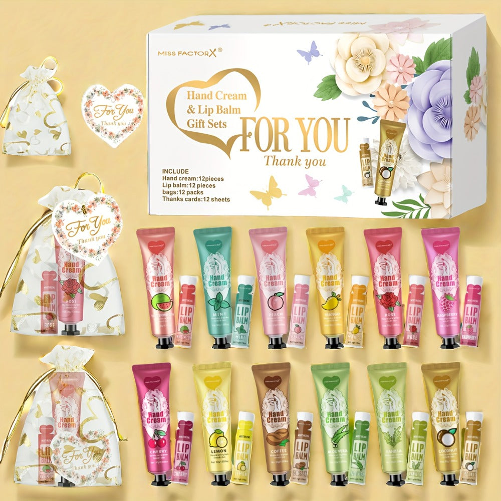Shea Butter Hand Cream and Lip Balm Gift Set – Deep Moisturizing Skincare Bundle for Dry Cracked Skin, Vitamin E Natural Body Care Kit