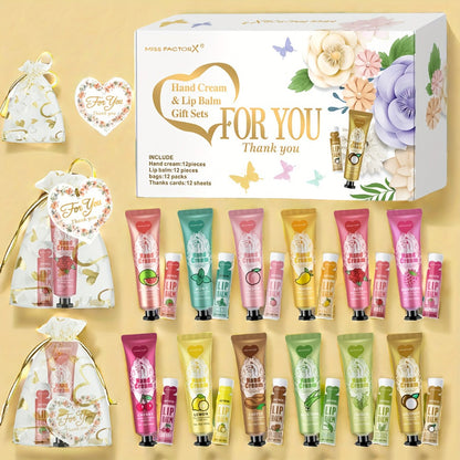 Shea Butter Hand Cream and Lip Balm Gift Set – Deep Moisturizing Skincare Bundle for Dry Cracked Skin, Vitamin E Natural Body Care Kit