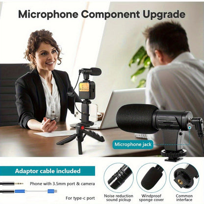 Cardioid Microphone Vlogging Kit for Phone with Mini LED Video Light & Pistol Grip Tripod for an Everyday Personal Care Routine