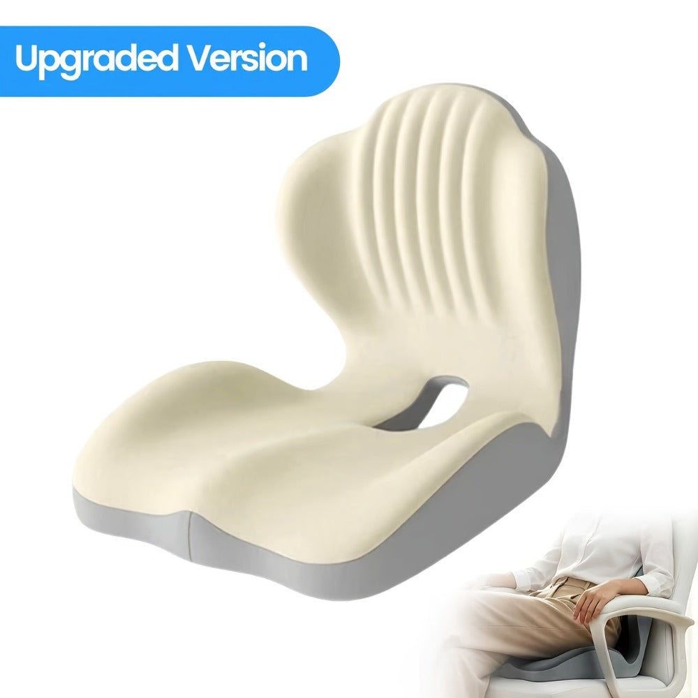Memory Foam Seat Cushion Ergonomic with Back Support & Breathable Hollow Design – Comfortable Chair Pad for Office, Car Seat & Long Sitting
