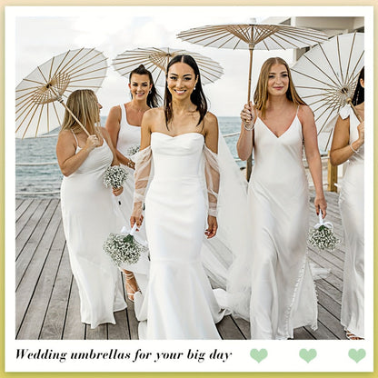 Party Decorations 24-Pack White Paper Parasols with 33-Inch Canopies and Wood-Look Handles