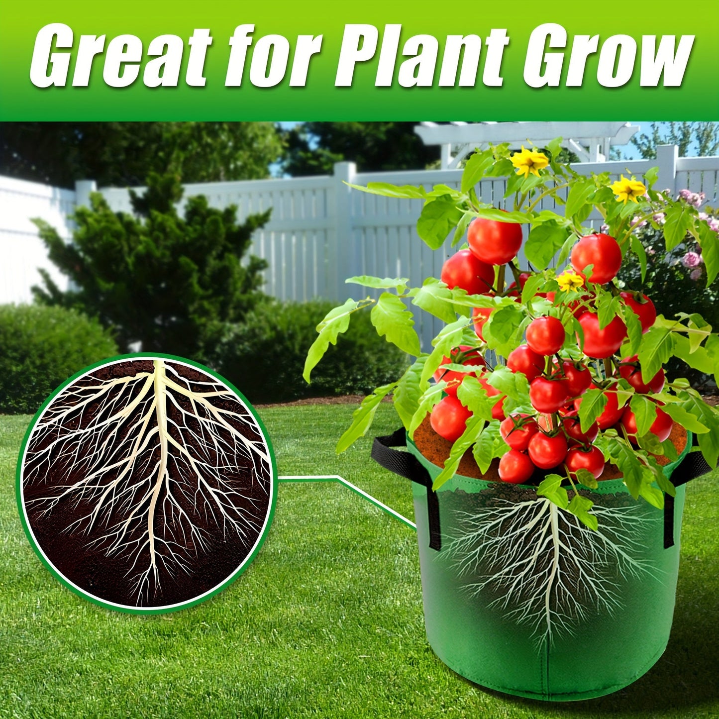 Seven-Color 10-Gallon-Labeled Grow Bag Set with Side Handles, 16-Inch Diameter and 12-Inch Height