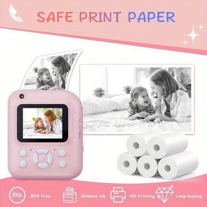 Kids Instant Print Digital Camera 1080P with 2.4" Screen, 3 Rolls Print with the Listed Color, Size or Set Options for Everyday Use