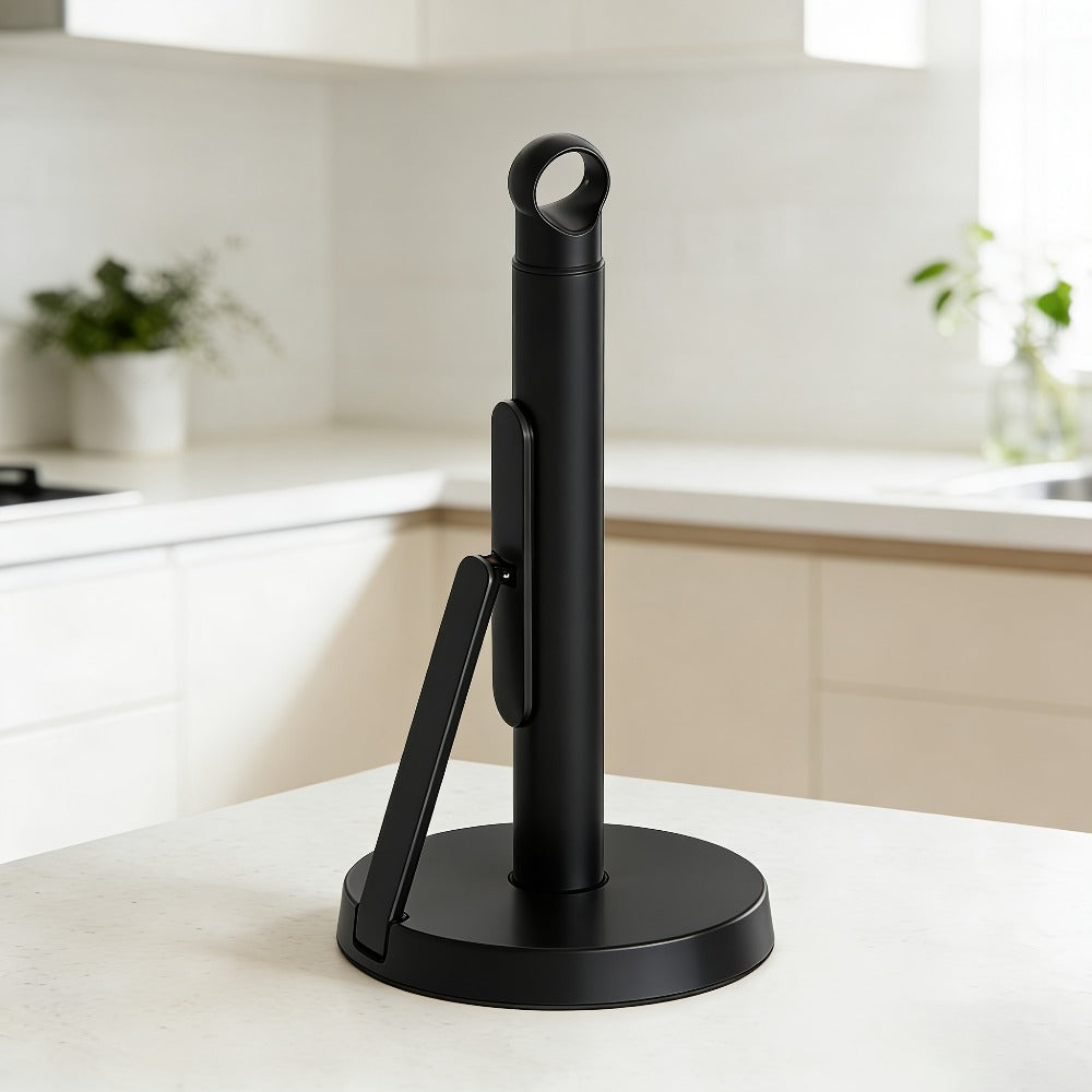 Paper Towel Holder Countertop – Stainless Steel Standing Dispenser with Tension Arm for One-Handed Tear