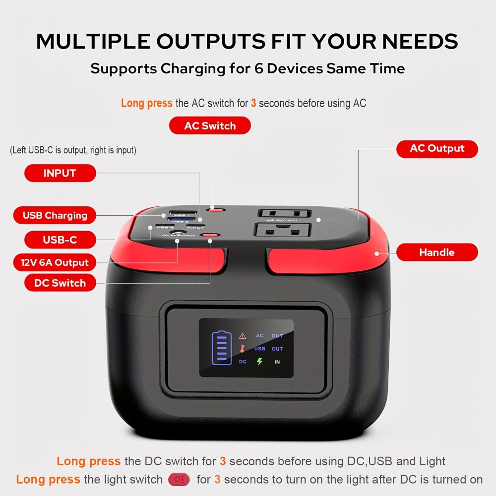 97.68Wh Portable Power Station 120W AC Outlet Power Bank with USB-A USB-C DC Outputs Battery Backup for Camping RV Emergency Home Use Travel