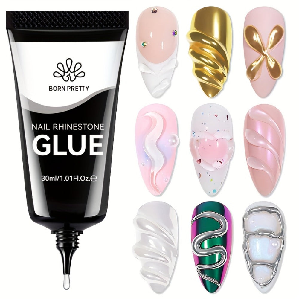 Rhinestone Glue Gel 2pcs Strong Bond 1.01oz Each – Professional Nail Charm Adhesive for 3D Gems, Crystals & Bling Decorations