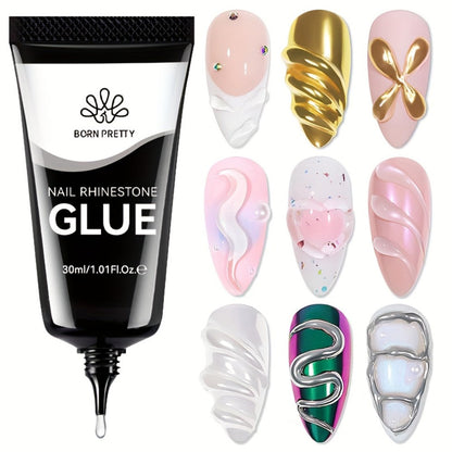 Rhinestone Glue Gel 2pcs Strong Bond 1.01oz Each – Professional Nail Charm Adhesive for 3D Gems, Crystals & Bling Decorations