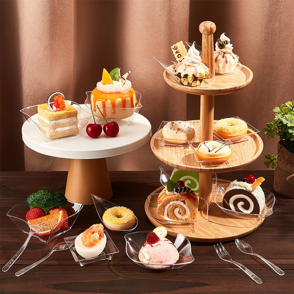 Disposable Tableware Set 400pcs Clear Dessert Plates Cups Forks Spoons Party Supplies for Entryways, Bedrooms and Living Spaces