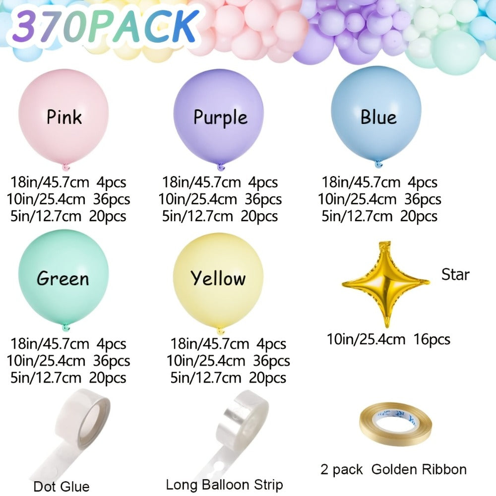 Pastel Balloon Set 370pcs, 10 & 5 Inch Macaron Latex Balloons with Wreath Kit for Birthday Party