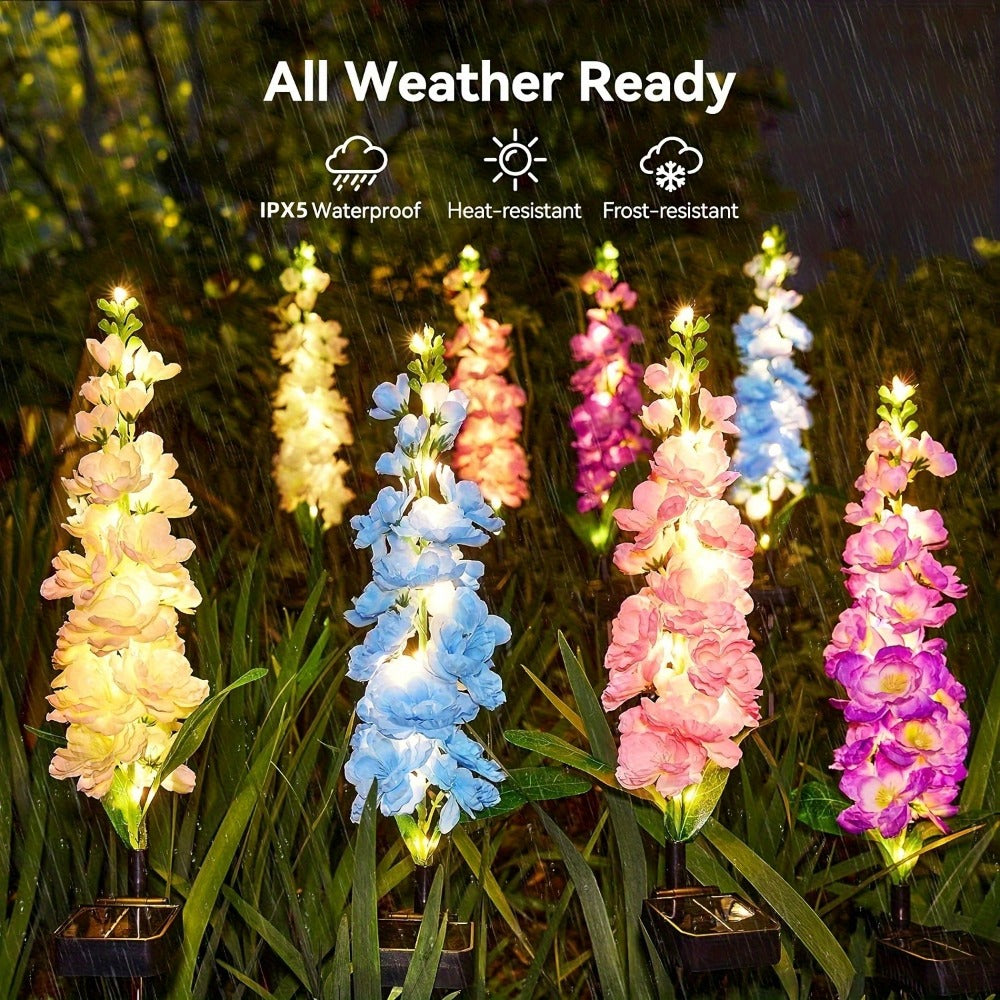 Solar Garden Lights 2-Pack Delphinium Flower Stakes, 27 Inch, 36 LEDs and 600mAh Battery Set