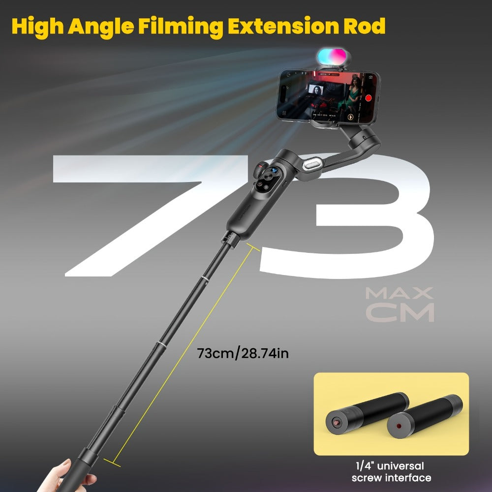 AOCHUAN Smart X Pro Combo 3-Axis Smartphone Gimbal Stabilizer, RGB Fill Light, Extension Rod