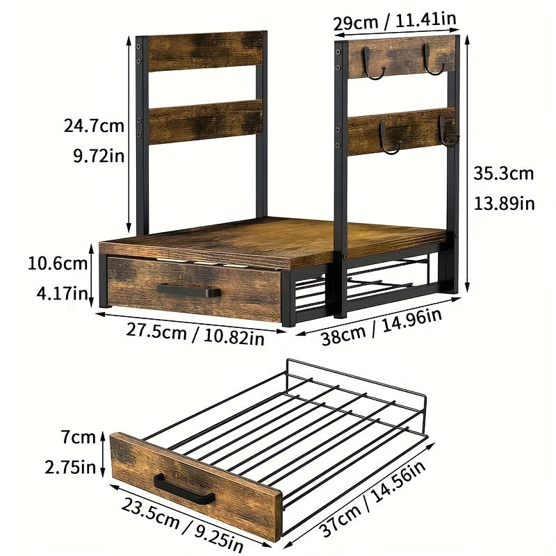 Kitchen Organizer Coffee Capsule and Mug Rack with Single or Double Layer Countertop Stand in Rustic Brown