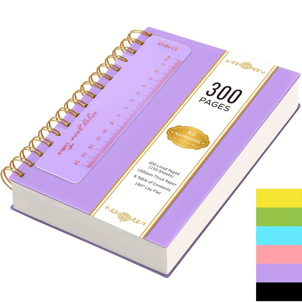 Hardcover Spiral Notebook A5 Lined Journal 300 Pages 100GSM Thick Paper PVC Waterproof Cover College Ruled Note Pad for Women Men Office