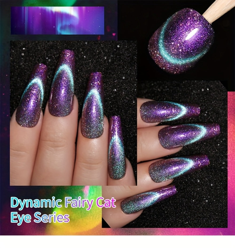Cat Eye Gel Polish Set 6 Colors Holographic Magnetic – Dynamic Elf Reflective Soak Off UV LED Nail Gel 0.51oz Each | Multidimensional