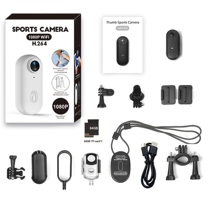 Mini Action Camera Thumb Size Wide Angle Lens 800mAh Battery with Memory Card Wearable Pocket for an Everyday Personal Care Routine
