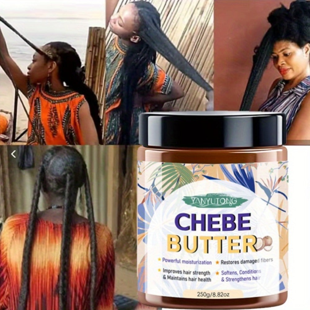 250g Chebe Butter Hair Mask in Clear Jar with African Shea, Castor and Batana Oils Named on Label