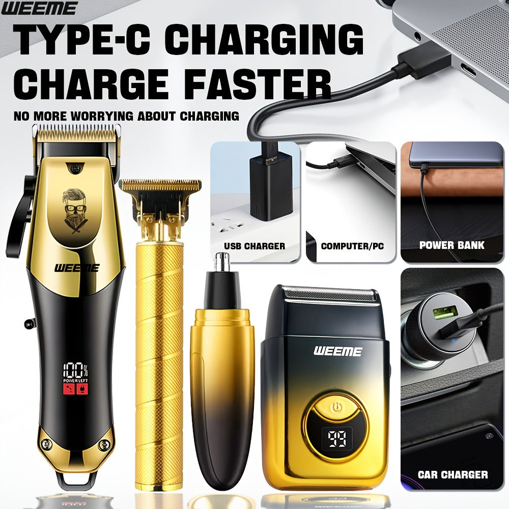 Men's Grooming Kit USB Rechargeable Hair Clipper Set with Nose Trimmer Electric Shaver Detail Trimmer 8 Limit Combs Professional Haircut Kit